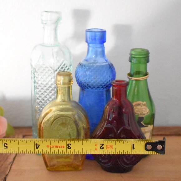 Antique Vintage Mini Color Glass Apothecary Bottles Rustic Farmhouse Decor - Picture 2 of 16